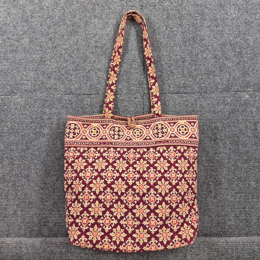 Vera Bradley Mesa Red Quilted Cotton Tote Bag Burgundy Geometric Floral Retired
